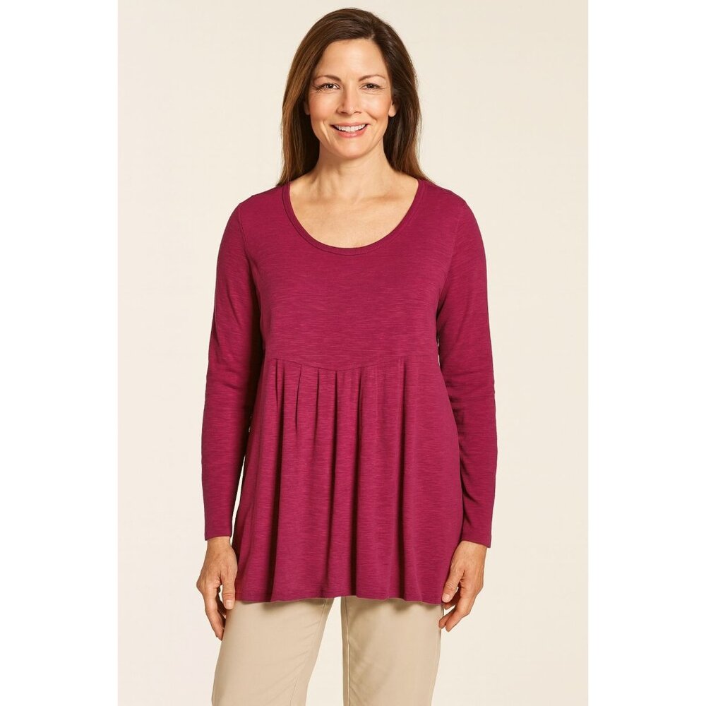 J. Jill Womens Petite Long Sleeve Berry Purple Pleated Top Large